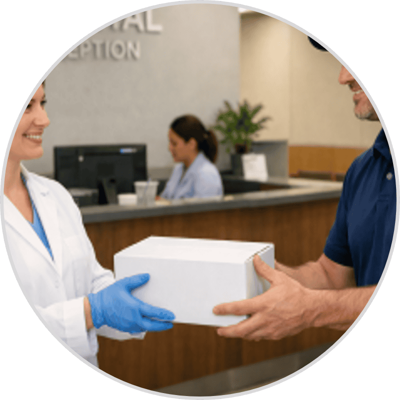 Patient receiving compassionate care and support at Insight Surgery reception.