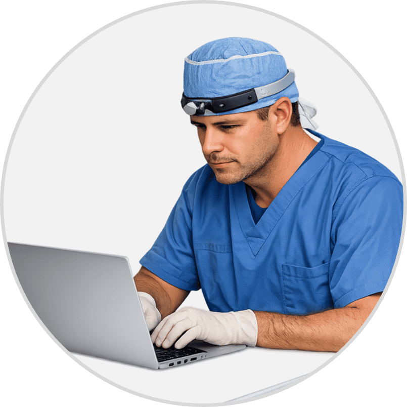 Surgeon using advanced technology for surgical procedures.